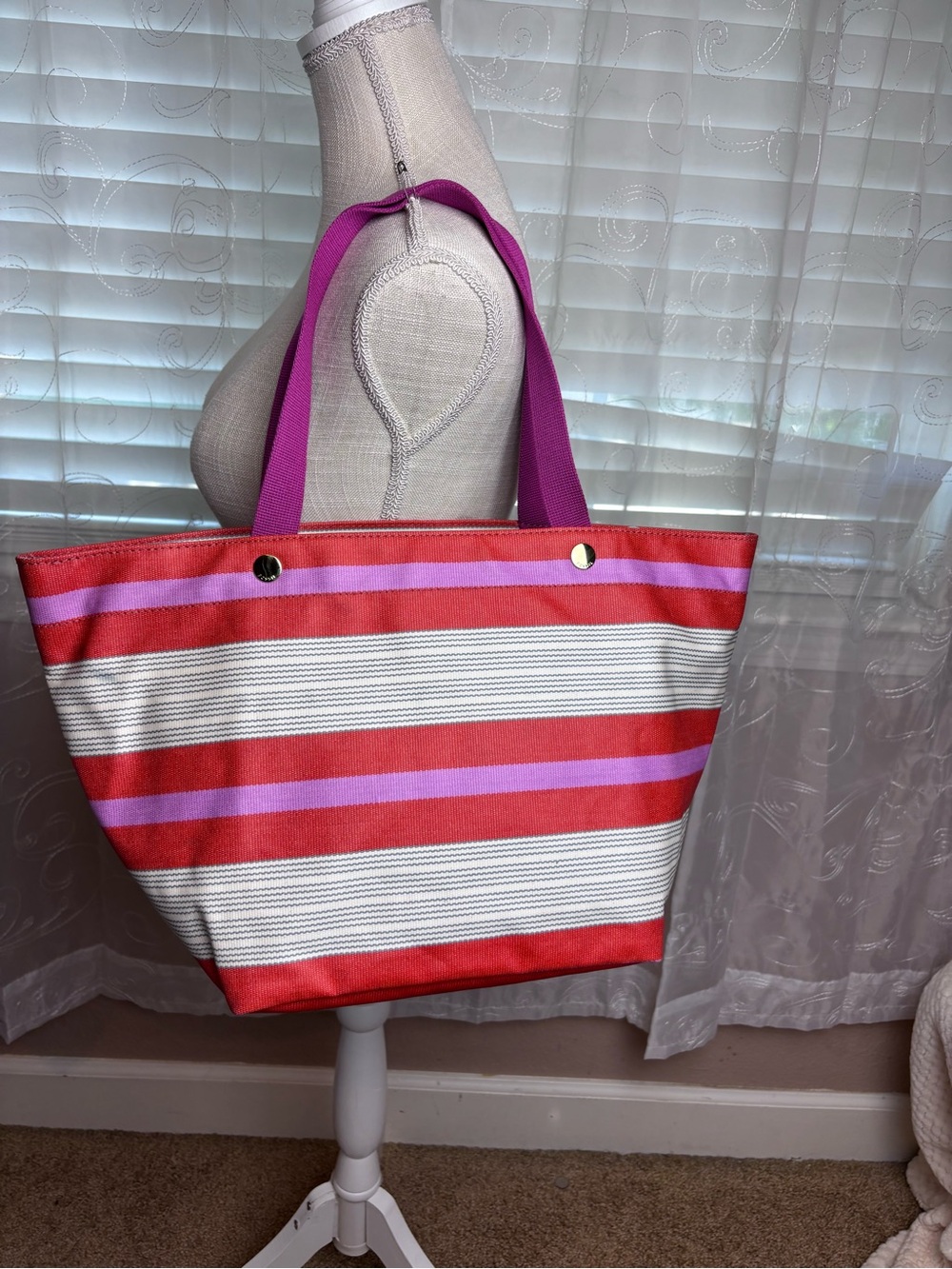 Fossil Striped Vibrant Coral/Pink Large Tote